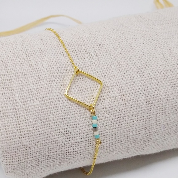 Jewelry - Dainty 14K Gold Plated Square Bead Bracelet